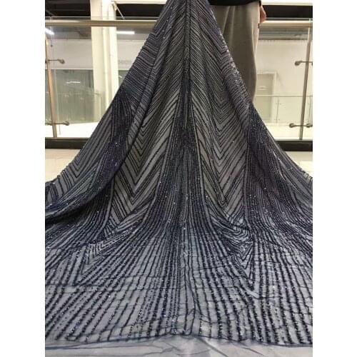 Nigerian Lace Fabric Handmand Beaded Tulle Lace Fabric High Quality African French Net Lace Fabric for Sewing YF28