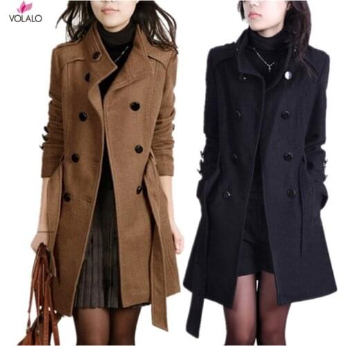 New Women Long Coat and Jacket Autumn Winter Elegant Women Wool Coats Long Jackets Korean Version Slim Trench Coat with Straps