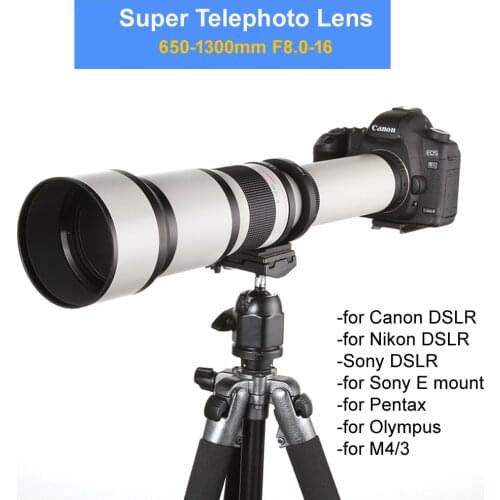 650-1300mm F8.0-16 Super Telephoto Manual Zoom Lens+T2 Adapter for DSLR Canon Nikon Pentax Olympus M4/3 Sony A6300 A7 A7R II GH5