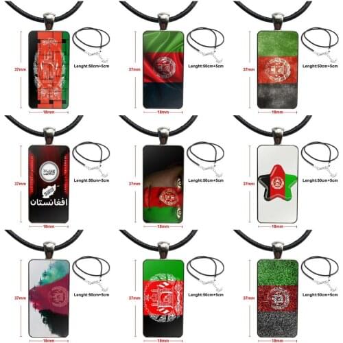 For Women Kids Glass Cabochon Pendant Necklace Rectangle Fashion Necklace Afghanistan Flag