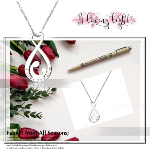 BONISKISS Womens Necklaces Charm Mother Days Gift Female Stainless Steel Jewelry "I Love You Mom"Heart Pendant Necklaces