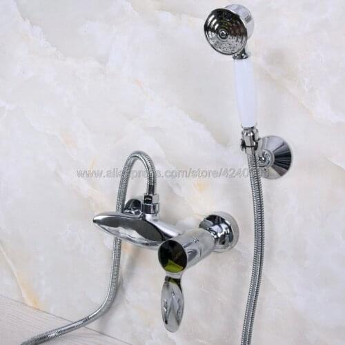 Polished Chrome Wall Mounted Bathroom Shower Faucet Set Handheld Shower Kna270