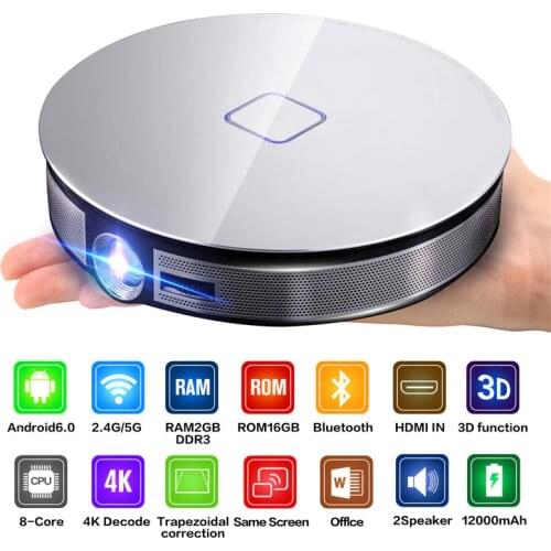D8S Portable Mini Android Projector 2.4G 5.8G Wifi Bluetooth 4.0 4K 3D Proyector LED Home Cinema Beamer Support Airplay Miracast