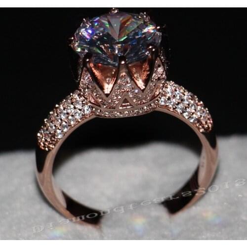Luxury Jewelry 8ct Solitaire Luxury 925 Silver 11mm big AAA CZ Simulated stones Wedding Band Rose gold Crown Women Ring Size5-11