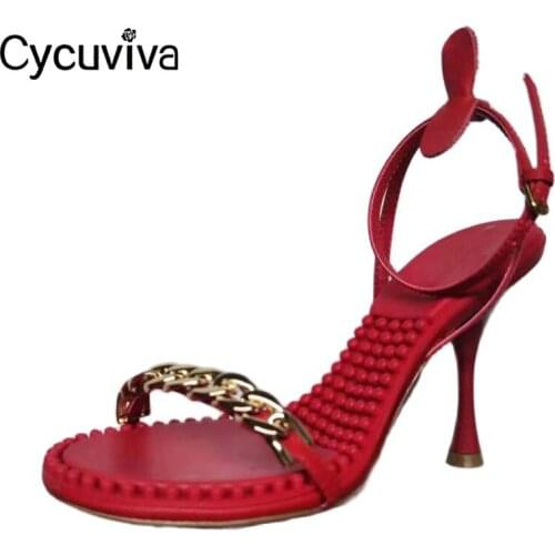 Summer High Heel Gladiator Sandals Women Metal Chain Decor Weeding Shoes Ladies Designer Ankle Strap Brand Sandalias Mujer 2021