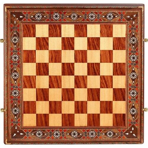 Natural Solid Wooden Chess Board with Original Pearl,Storage Inside 50x50x9 cm (Just Board, Without Chess Pieces)