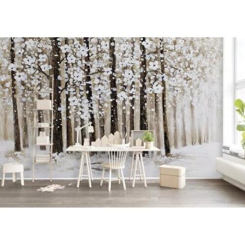 Only beautiful snowscape, trees, flowers, landscape, Nordic 3D mural wallpaper