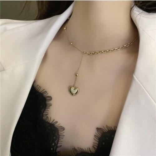 U-Magical Luxury Stainless Steel Love Heart Pendant Necklace for Women Asymmetry Letter Metallic Chain Beaded Necklace Jewelry