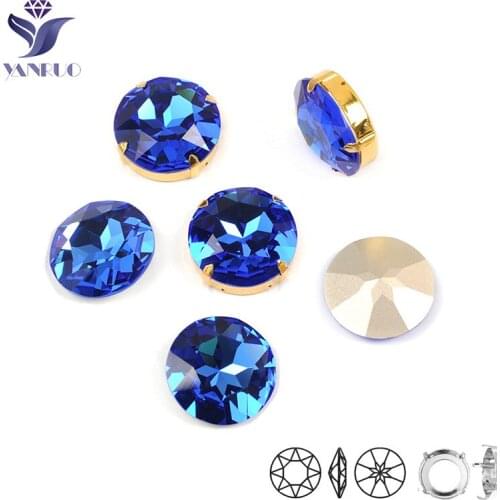 YANRUO 1201 Rivoli 27mm Sapphire Rhinestone Blue Aapplications Glass Sewing Glass Crystal Applique for clothes with rhinestones