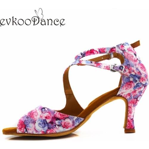 Evkoodance Ladies Latin Dance Shoes Colored Tango Salsa Ballroom Dance Soft Dancing Shoes 5/7cm Heels Ballroom Dance Shoes Women