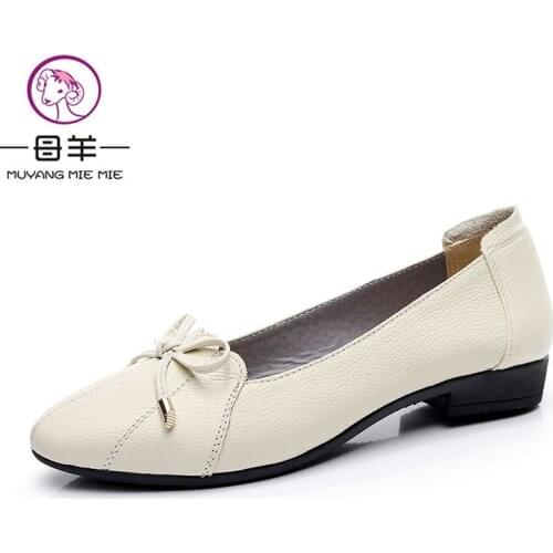MUYANG Plus Size Genuine Leather Women Shoes Woman Flats Fashion Female Casual Work Ballet Flats Loafers Women