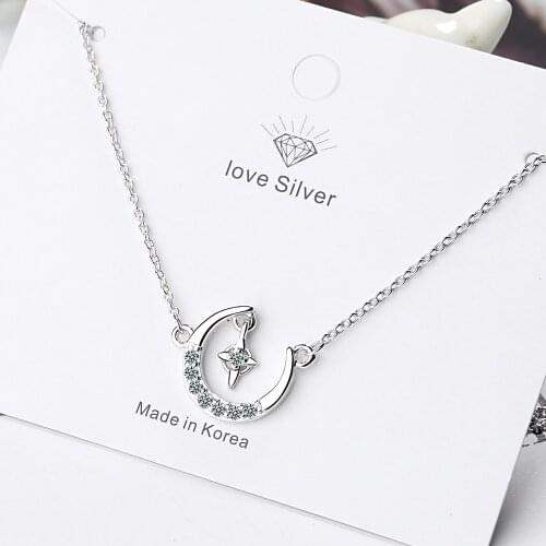 925 Sterling Silver Moon Stars Charm Pendant Necklace for Women Fashion Silver Necklace Choker collier for Lady