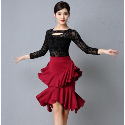 New Latin Dance Dress Women Long Sleeve Tops Rumba Dance Skirt Ballroom Dance Competition Dress Samba Salsa Dancewear DQL3040