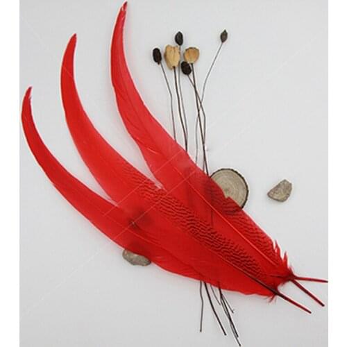 100pcs 45-50cm White Silver Pheasant Feather Dyed Red pheasant tail feathers crafts for wedding party headdress decoration