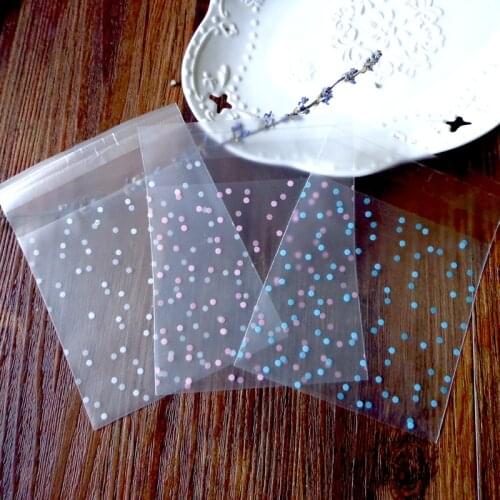 100pcs Pink Bule White Dot Plastic Bag Transparent Cellophane Polka Self Adhesive Gift Bag Wedding Birthday Party Packing Bags