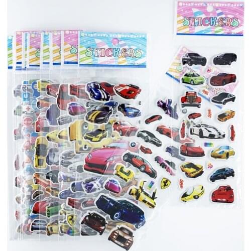 12 Sheets/Set 3D Cartoon Stickers Waterproof Bubble PVC Sports Car Automobile DIY Scrapbooking For Children Boy Gift