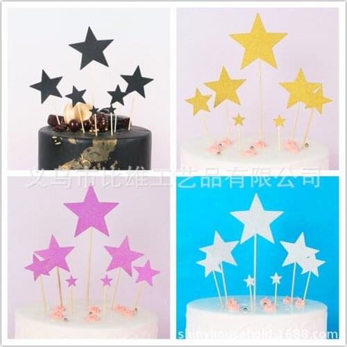 14PCs/set Bling Star Happy Birthday Cake Toppers Stars Cupcake Topper For Wedding Kids Birthday Party Supplies Cake Decoration