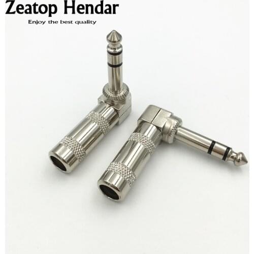 2Pcs Brass 6.35 mm 1/4 inch 3 Pole Stereo Jack Right Angle 90 TRS Male Plug Microphone Audio for Guitar Cable Solder Connector