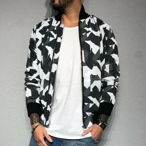 2019 Men Casual Camouflage Print Jacket Outwear Male Long Sleeve Stand Collar Waterproof Windbreaker Zipper Coat Plus Size