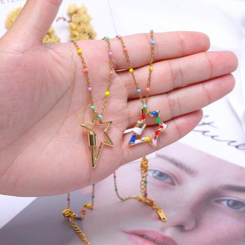 JUWANG 2020 Fashion O-chain Necklaces For Women Enamel Stainless Steel Colorful Star Cross Pendant Necklace DIY Trendy Jewelry