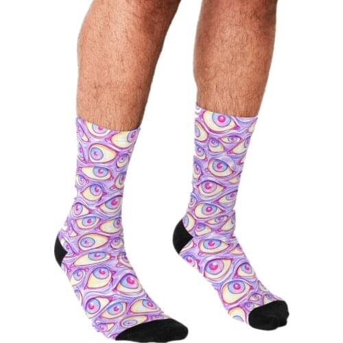 2021 personality Wall of Eyes in Purple Socks Printed trend Happy hip hop Men Socks Novelty Skateboard Crew Casual Crazy Socks