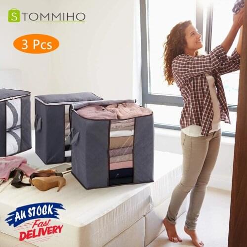 STOMMIHO 3PCS Clothes Comforters Organizer Blankets Storage Bag with Reinforced Handle Thick Fabric Foldable for Closet Underbed