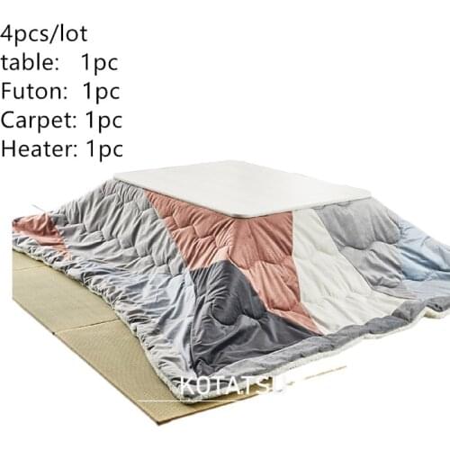 4pcs/set)Japanese Style Kotatsu Set Rectangle Table Futon Heater Living Room Furniture Kotatsu Warmer Low Center Table 105cm