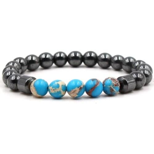 8mm jthj4 adjusted Charm nature blue Emperor stone hematite bead Bracelet women Healing Prayer Reiki Chakra Buddha Yoga