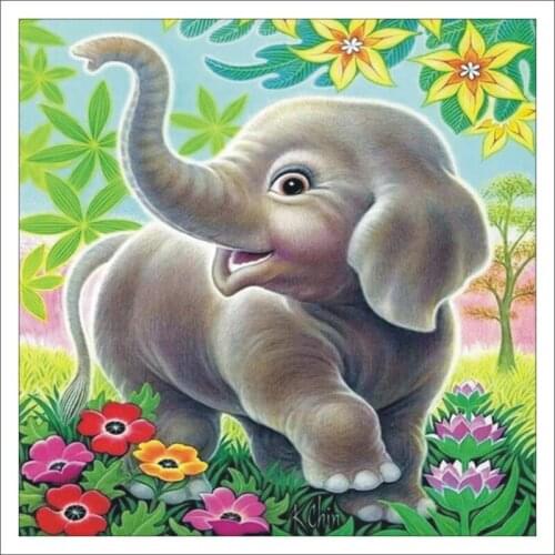 5D Diy Diamond Cartoon Elephant Mosaic Mural Home Decoration Gift Childrens Room Decoration T147