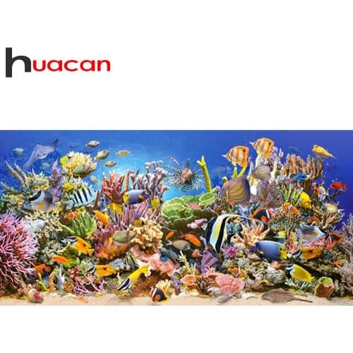 Huacan Diamond Painting Fish Animal 5D DIY Kit Cross Stitch Diamond Embroidery Sea Rhinestone Mosaic Full Square Home Decoration