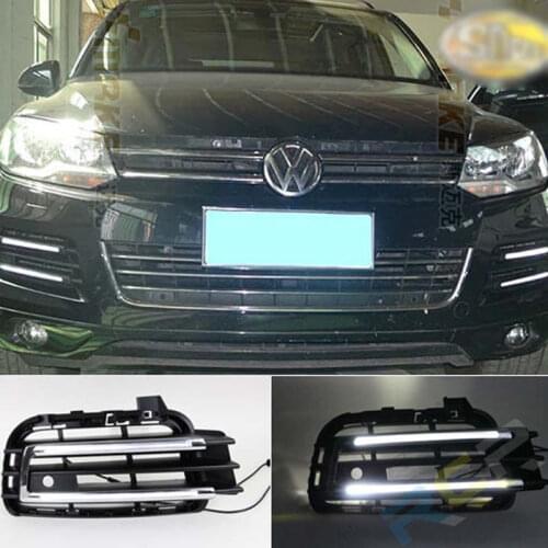Free DHL Shipping Pair LED Daytime Running Lights DRL For Volkswagen Touareg Fog Lamp Black Bezel 2011