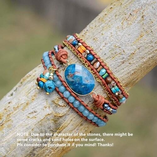 Healing Stone Wrap Bracelet New Triple Leather Wrap Bracelet for Dropshipping