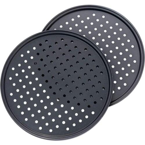 Black Carbon Steel Perforated Pizza Pan Non-stick Baking Resistant Heat Tray Mold Ovens Tool Cooking Bread T1O0