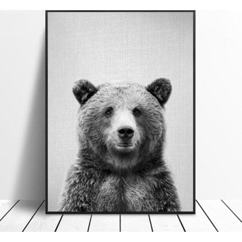 Black White Grizzly Bear Canvas Painting Art Print Poster Picture Wall Modern Minimalist Bedroom Living Room Decoration