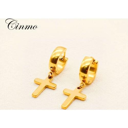Cinmo Stainless Steel Piercing Drop Earrings Punk Cute Gold Cross Arc Dangle Earrings For Men Women Wholesale Ear Jewelry Gift