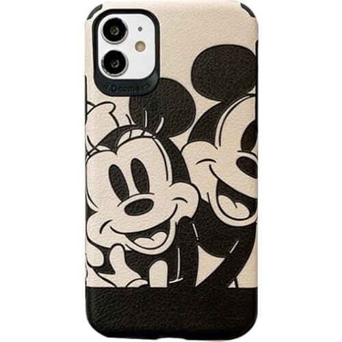 Ins Cute Cartoon Mickey Minnie Leather All-inclusive Mobile Phone Case for IPhone12, IPhone11,HUAWEI Mate 40,P40,Lens Protection