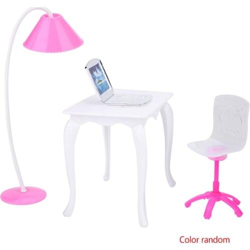 Doll Play House Doll Miniature Furniture Office Desk Lamp Laptop Chair Accessories Random Color