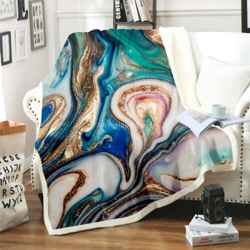Marble Fashion 3D Print Europe Throw Fleece Blanket For Beds Hot Sale Colorful Bedspread Home Textiles Luxury Warm Soft Golden