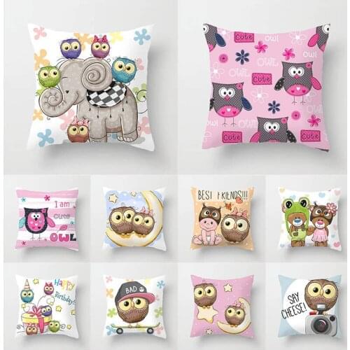 Cartoon Cushion Cover Owl Family Print Pillow Case Bird Polyester Cotton 45*45 CM Throw Pillow Cover Decoration Office TP129