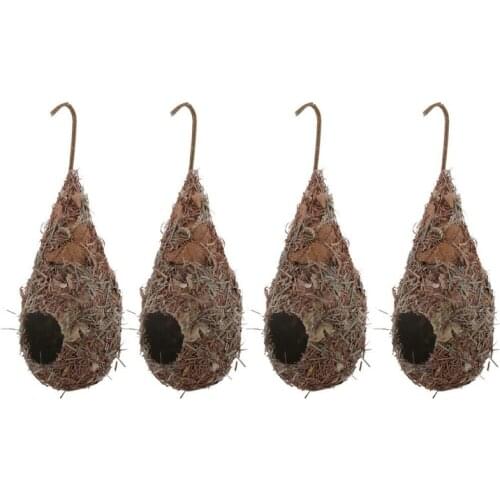 Set of 4 Bird Birdhouse for Outside Hanging, Grass Hand Woven Bird Nest