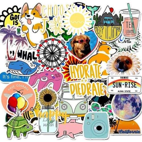 50PCS New Ins Style Hipster Luggage Adhesive Paper Stickers Girl Boys Adult Toys Waterproof Graffiti Suitcase Stickers