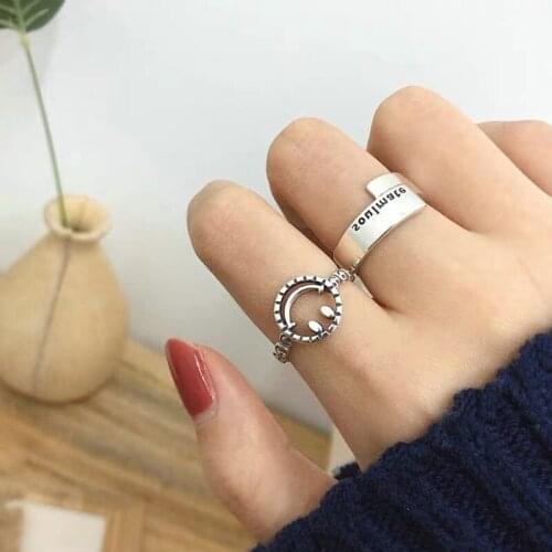 2020 New Vinatge Smiley Rings Irregular Metal Ins Style Open Finger Ring Adjustable Stationery for Women Men Party Gift