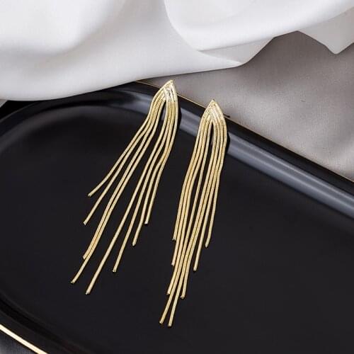 New Vintage Popular Long Earrings For Women Gold Color Tassel Korean Style Drop Earrings Hip Hop Street Jewelry Accessories