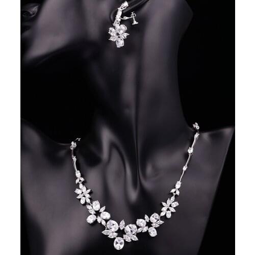 New Arrival Flower Cubic Zirconia Necklace Set For Bride Clip Earrings Party Jewelry Set Bride Necklace Earrings CZL-6160
