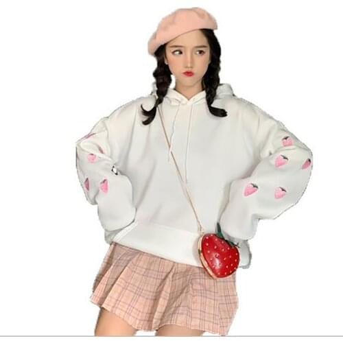 2020 Autumn Womens Clothes Hoodies Teen Cute Harajuku Strawberry Pastel XXL Oversized Loose Leisure Hoodie for Girls
