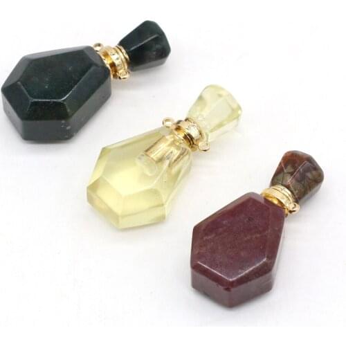 Natural Perfume Bottle Stone Pendant Necklace Essential Oil Diffuser Crystal Agate Stone Charms for Jewelry Making
