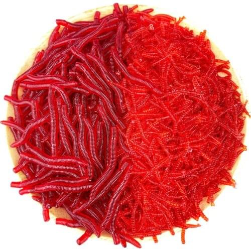 100pcs Lifelike Red Worm Soft Lure Earthworm Fishing Silicone Artificial Bait Fishy Smell Shrimp Additive Bass Carp
