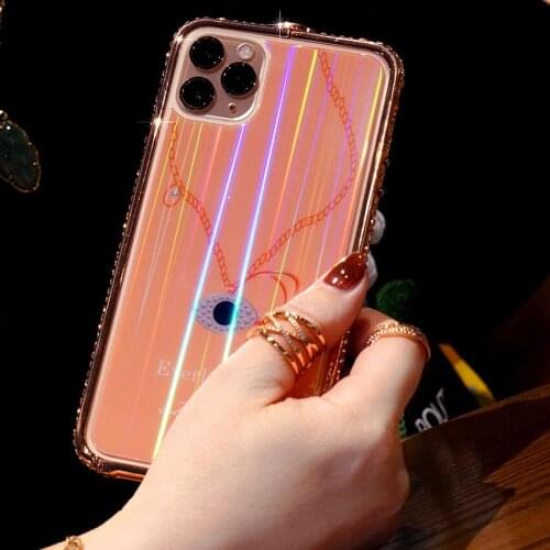 Luxury Diamond Devils eye Buckle Frame Phone Case for iPhone 11 Pro XS Max X XR 6 7 8 Plus Metal frame Tempered Film Case Cover