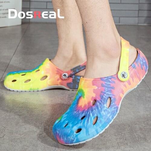 Dosreal Womens Beach Sandals Couple Personality Printing Slippers Summer Non-Slip Lightweight Ladies Flip Flops Men Broken Shoe