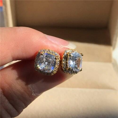 Square Zircon Stone Stud Earrings Vintage Rose Gold Black Color Wedding Earrings Luxury Female White Crystal Earrings For Women